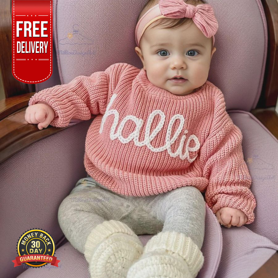 Personalized Hand embroidered Knit Sweater Name Baby
