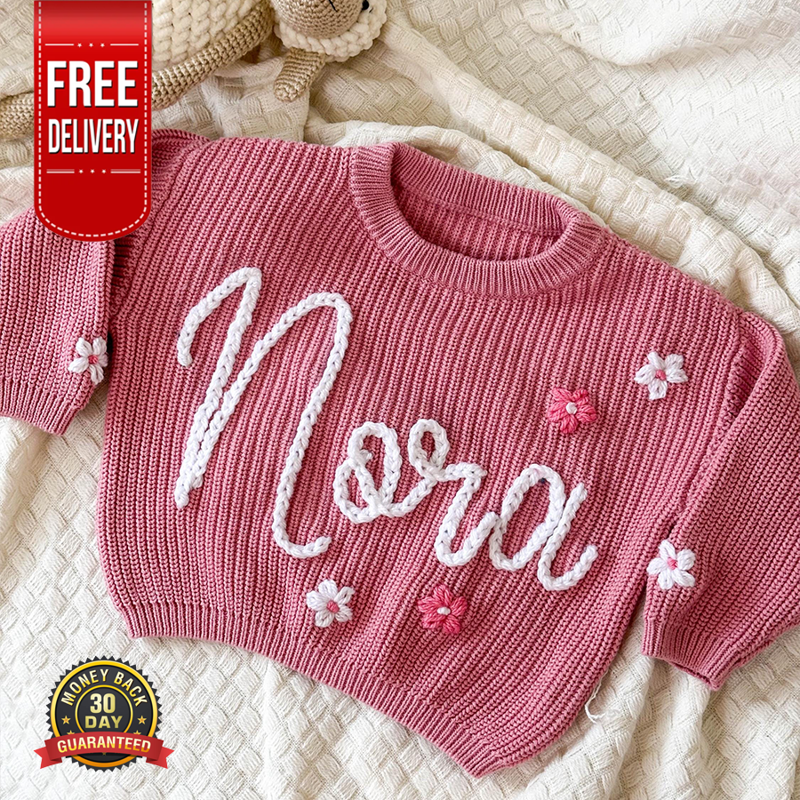 Personalized Hand embroidered Name Baby Sweater