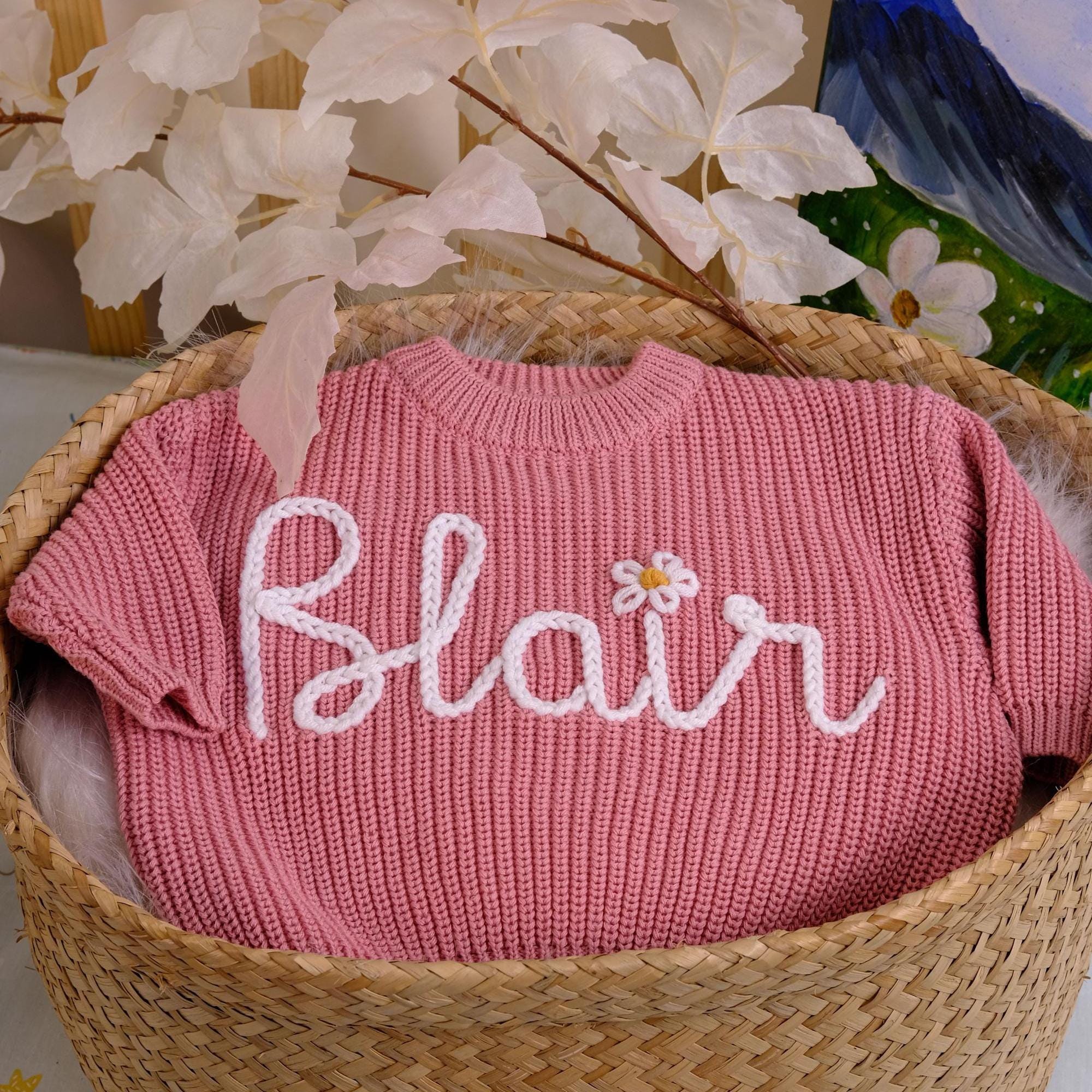 Handmade Embroidery Name  Baby Sweaters