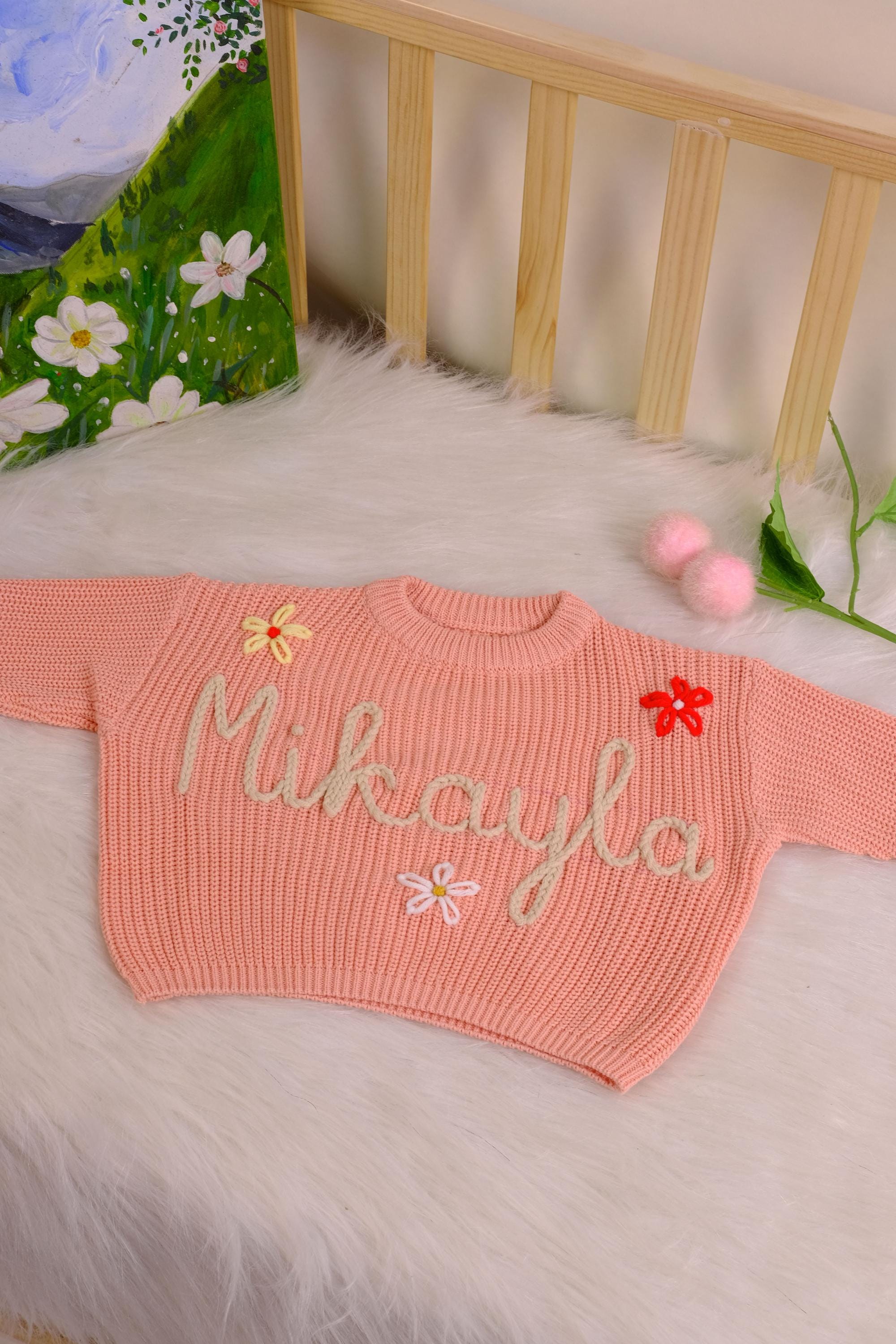 Handmade Embroidery Name  Baby Sweaters