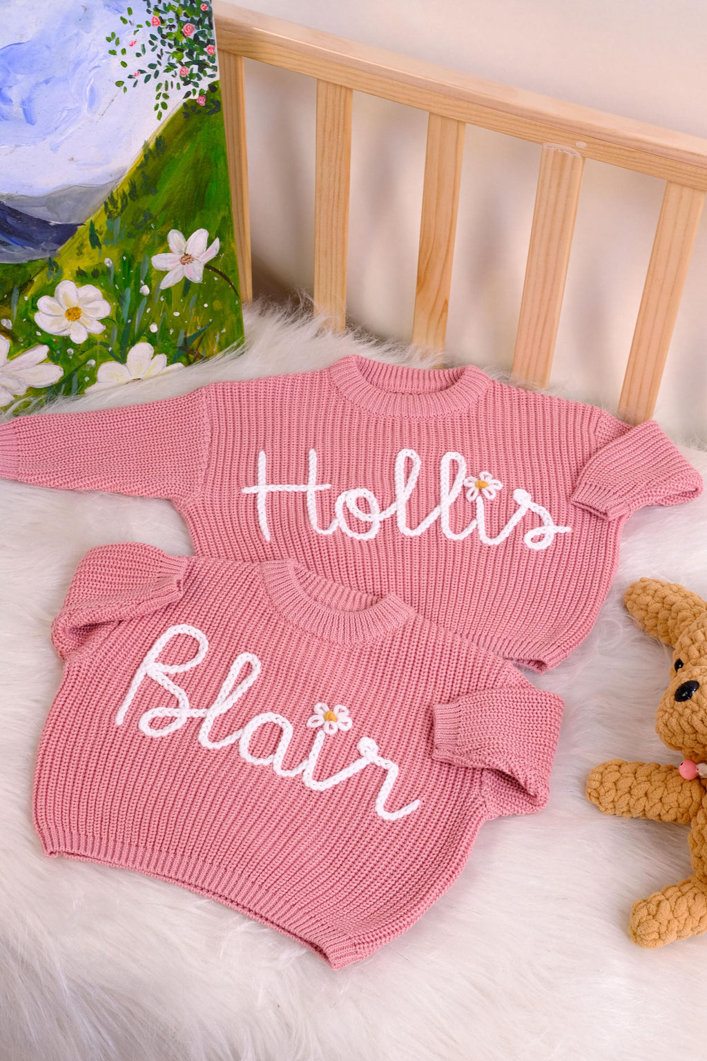 Handmade Embroidery Name  Baby Sweaters