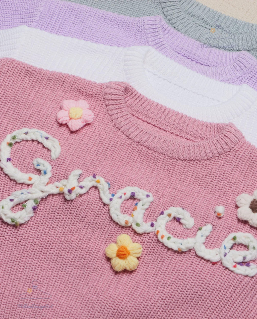 Personalized Hand embroidered Knit Sweater Name Baby