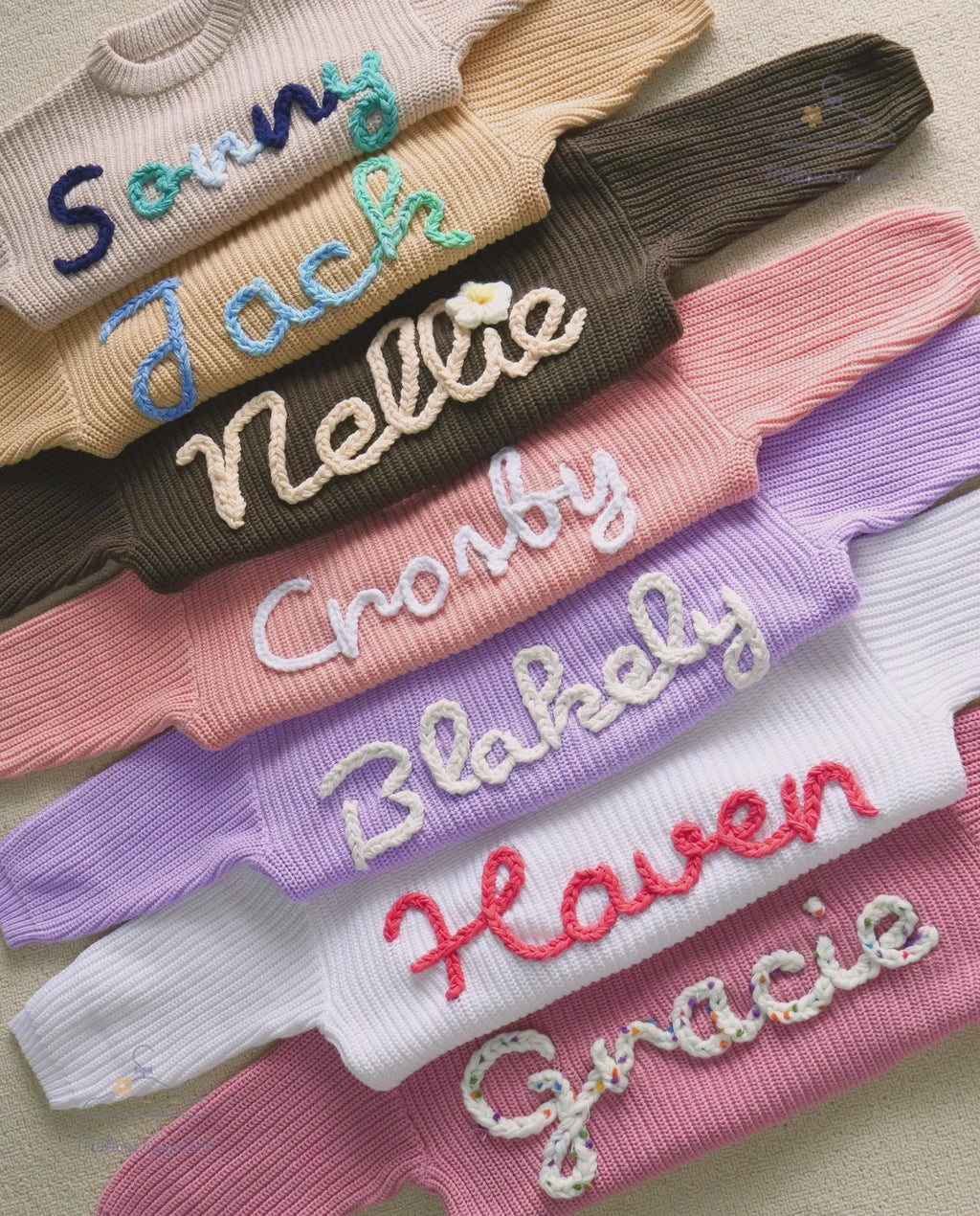 Personalized Hand embroidered Knit Sweater Name Baby