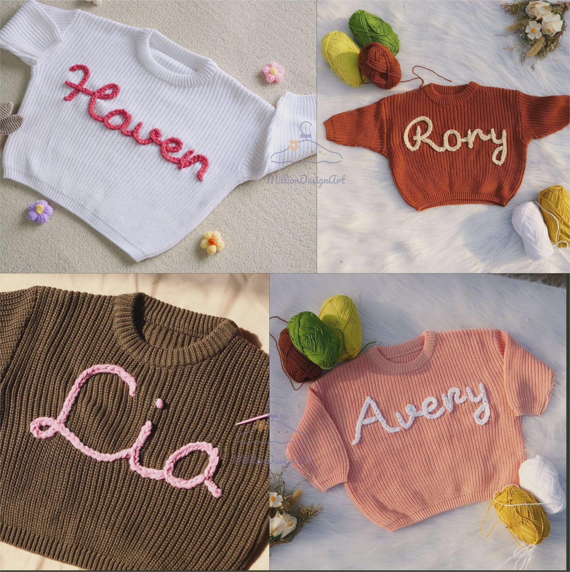 Personalized Hand embroidered Knit Sweater Name Baby