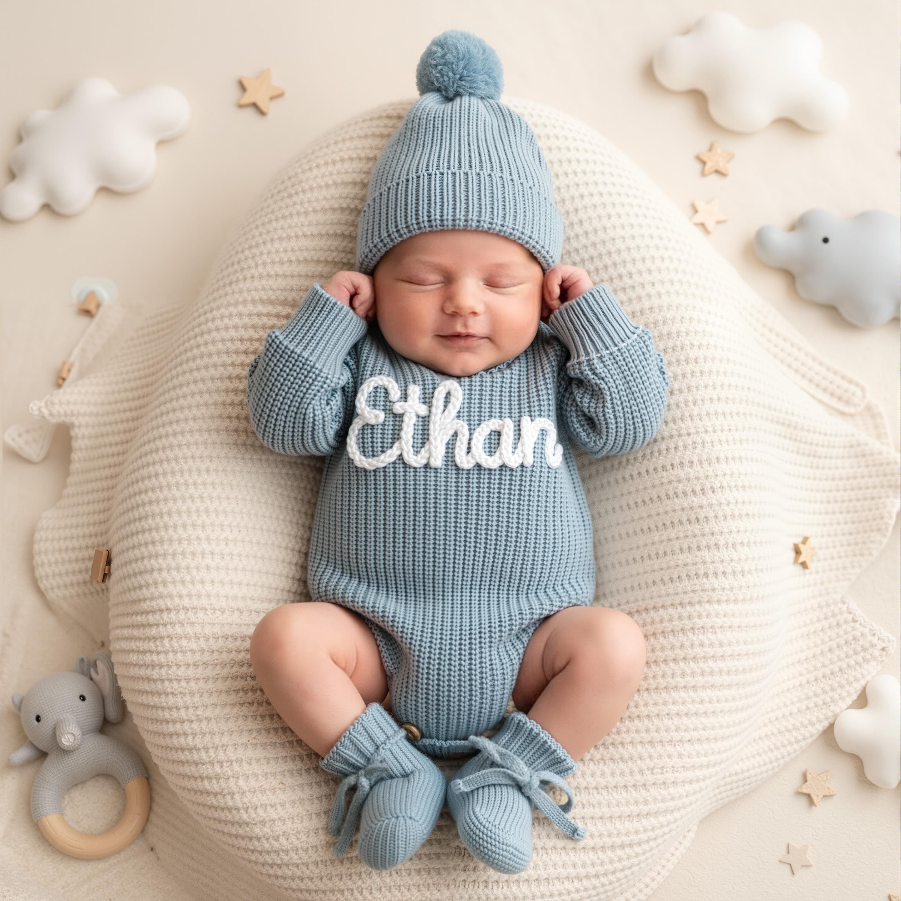 Hand Embroidered Name Baby Romper
