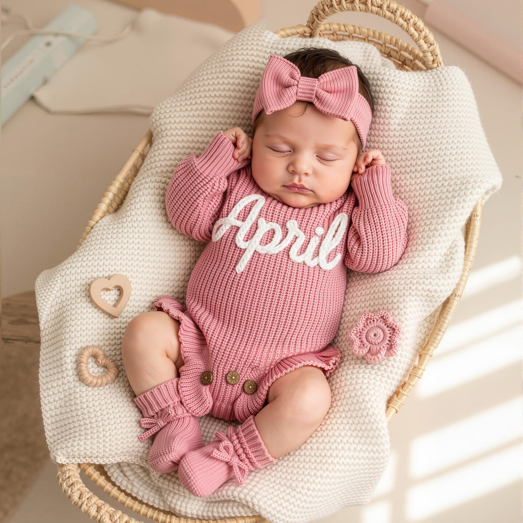 Hand Embroidered Name Baby Romper