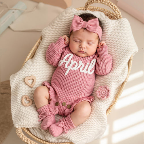Hand Embroidered Name Baby Romper