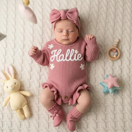 Hand Embroidered Name Baby Romper