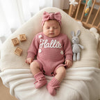 Hand Embroidered Name Baby Romper