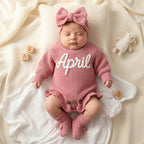 Hand Embroidered Name Baby Romper